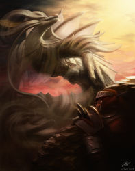 absurdres amatsumagatsuchi armor dated dirt dragon highres monster_hunter_(series) narutocuhh rathalos_(armor) scales sharp_teeth signature sky teeth