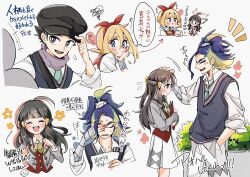 Rule 34 | 2boys, 2girls, adaman (pokemon), ahoge, akari (pokemon), alternate costume, aqua necktie, black hat, black vest, blonde hair, blue hair, blush, brown hair, closed eyes, cocoa s3, collared shirt, commentary request, contemporary, flying sweatdrops, grey jacket, hair between eyes, hand in pocket, hand on another&#039;s head, hand on own face, hat, holding, holding paper, irida (pokemon), jacket, jealous, long hair, multicolored hair, multiple boys, multiple girls, necktie, newsboy cap, nintendo, open clothes, open jacket, open mouth, paper, pocket, pokemon, pokemon legends: arceus, pokemon masters ex, pout, purple scarf, red vest, rei (academy) (pokemon), rei (pokemon), scarf, school uniform, shirt, short hair, smile, speech bubble, sweat, thought bubble, translation request, two-tone hair, vest, white shirt