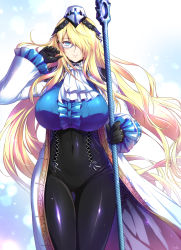 1girl blonde_hair bloodstained:_curse_of_the_moon_2 bloodstained_(series) blue_eyes dominique_(bloodstained) glasses hair_over_one_eye highres ichijo_ahuro looking_at_viewer one_eye_covered solo