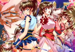 2girls amatsu_ai amatsu_mai ass brown_hair looking_back multiple_girls siblings sisters tagme thighs twin_angels twins weapon