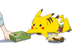 :3 animal_focus berry_(pokemon) biga_(oneofpika) black_eyes blank_eyes bluk_berry blush_stickers bowl box candy cardboard_box chocolate chocolate_heart closed_mouth curry food full_body gen_1_pokemon golden_razz_berry grabbing heart holding holding_box japanese_text lum_berry lying nanab_berry nintendo on_stomach outstretched_arms pecha_berry pikachu pinap_berry pokemon pokemon_(creature) simple_background sketch solo_focus translation_request trembling white_background
