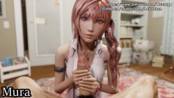 Rule 34 | 1boy, 1girl, 3d, animated, armlet, artist name, bare shoulders, blurry, blurry background, breasts, closed mouth, cum, ejaculation, eyelashes, final fantasy, final fantasy xiii, handjob, hetero, indoors, jewelry, lips, long hair, mura tpg, naughty face, necklace, pink hair, ponytail, pov, pov crotch, purple eyes, serah farron, shirt, side ponytail, sleeveless, sleeveless shirt, small breasts, smile, solo focus, tagme, two-handed handjob, uncensored, upper body, video, watermark, white shirt