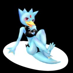1girl artist_request blush breasts female_focus furry furry_female gen_1_pokemon golduck nintendo nipples open_mouth pokemon pokemon_(creature) red_eyes simple_background solo
