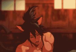 2boys abs anal animal_ears animated animated_gif anal_fluid bara black_hair colored_skin cum cumdrip green_skin interspecies large_penis lowres male_focus male_penetrated monster multiple_boys muscular nipples nude ogre open_mouth original pectorals penis sana_(id9585306) scar sex size_difference straddling sweat tagme tail teeth yaoi