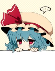 ... 1girl bad_id bad_pixiv_id blue_hair haru_(kyou) hat jitome mob_cap red_eyes remilia_scarlet solo spoken_ellipsis touhou upper_body