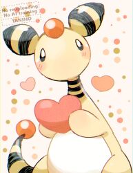 ampharos artist_name blush blush_stickers commentary_request gen_2_pokemon heart holding holding_heart nintendo no_humans pokemon pokemon_(creature) pokemon_focus solo tansho white_background