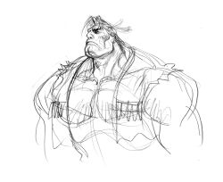 1boy closed_eyes facepaint game_cg headdress highres male_focus monochrome muscular muscular_male native_american native_american_headdress nishimura_kinu non-web_source official_art solo street_fighter street_fighter_ii_(series) thunder_hawk torn_clothes torn_sleeves