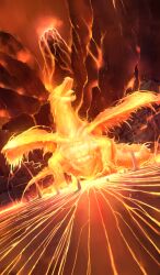 commentary creature creature_focus dragon fate/grand_order fate_(series) lasengle lava no_humans official_art orange_theme third-party_source volcano