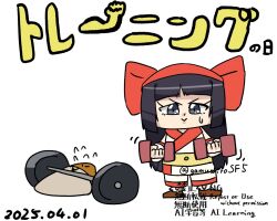 Rule 34 | 1girl, ainu clothes, artist name, black hair, chibi, dated, exercising, fingerless gloves, flying sweatdrops, gloves, grey eyes, hair ribbon, japanese text, long hair, looking down, mamahaha, nakoruru, ribbon, samurai spirits, smile, snk, sweat, the king of fighters, translation request, weightlifting