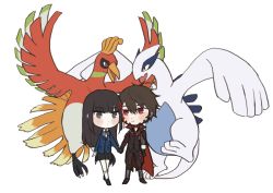 10s 1boy 1girl code_vein creatures_(company) crossover game_freak gen_2_pokemon ho-oh legendary_pokemon lugia nintendo persona persona_5 pokemon pokemon_(creature) protagonist_(code_vein) tougou_hifumi