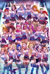 6+girls :d alena_(dq4) alternate_costume ancestor_and_descendant angel angel_wings anlucea arms_behind_head barbara_(dq6) bianca_(dq5) black_bow black_horns black_thighhighs blonde_hair blue_bow blue_bowtie blue_eyes blue_gemstone blue_hair blunt_bangs bonnet boots bow bowtie braid breasts brown_eyes brown_hair carrying carrying_person circlet commentary_request curly_hair dark-skinned_female dark_skin deborah_(dq5) dragon_girl dragon_quest dragon_quest_i dragon_quest_ii dragon_quest_iii dragon_quest_iv dragon_quest_v dragon_quest_vi dragon_quest_vii dragon_quest_viii dragon_quest_x dragon_quest_xi earrings estella_(dq10) flora_(dq5) flower gem gold_earrings green_eyes green_gemstone green_hairband grey_hair grin hair_bow hair_flower hair_ornament hair_pulled_back hair_tubes hairband halo heart heart_hands high_ponytail highres holding_hands holding_orb hoop_earrings horns in-franchise_crossover interlocked_fingers jessica_albert jewelry large_breasts lectalys long_hair low-tied_long_hair low_ponytail manya_(dq4) maribel_(dq7) martina_(dq11) medea_(dq8) medium_breasts minea_(dq4) mireyu mole mole_under_mouth multiple_girls numao_sub open_mouth orange_bow orange_bowtie orange_hair parted_hair pink_bow pink_bowtie pink_hood pointy_ears ponytail princess_laura princess_of_moonbrook purple_eyes purple_hair reaching reaching_towards_viewer red_bow red_bowtie red_flower red_gemstone red_hair rose ruida sage_(dq3) senya_(dq11) shirt short_hair siblings sideboob silver_circlet sisters skirt sleeveless sleeveless_shirt slime_(dragon_quest) small_breasts smile sphere_earrings stage thigh_boots thighhighs tiara twins twintails veronica_(dq11) wings wrist_cuffs yellow_bonnet yellow_bow yellow_bowtie yellow_eyes zettai_ryouiki