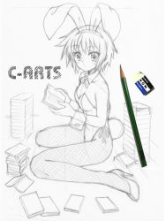 00s 1girl animal_ears eraser fake_animal_ears female_focus fishnet_pantyhose fishnets greyscale high_heels leotard maguta magutarou_(c-arts) monochrome nagato_yuki pantyhose pencil playboy_bunny rabbit_ears shoes sketch solo suzumiya_haruhi_no_yuuutsu tombow_mono traditional_media wooden_pencil