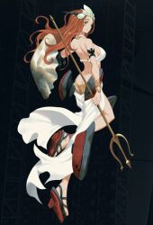 1girl artist_request ass butt_crack character_request copyright_request looking_at_viewer looking_back official_art polearm smile tagme trident weapon