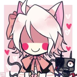 Rule 34 | 1girl, ahoge, animal ears, bad id, bad tumblr id, black vest, bow, bowtie, closed mouth, commentary, english commentary, five nights at freddy&#039;s, five nights at freddy&#039;s 2, fox ears, hair bow, long sleeves, lowres, lulu-999, mangle, missing eye, personification, pink bow, pink bowtie, shaded face, short hair, sidelocks, smile, solo, vest, white hair