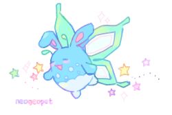 animal_ears animal_focus artist_name azumarill blue_fur closed_eyes commentary english_commentary fairy fairy_wings gen_2_pokemon highres neogeopet nintendo no_humans pokemon pokemon_(creature) pokemon_focus rabbit_ears simple_background smile solo star_(symbol) white_background wings yume_kawaii