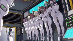 6+girls absurdres areola_slip barefoot biomechanical black_hair blonde_hair blue_eyes body_modification breasts chinese_commentary colored_skin commentary commentary_request completely_nude cyborg dystopia empty_eyes english_commentary full_body highres huge_breasts indoors laboratory long_hair mechanical_arms mechanical_head milking_machine mind_control mixed-language_commentary multiple_girls nude original outie_navel pink_hair pregnant red_hair restrained science_fiction slave stationary_restraints suspension tube white_skin yakou_(4507770)