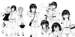 Rule 34 | 3girls, alternate costume, anchor necklace, bad id, bad pixiv id, bag, between breasts, blood, blood from mouth, blood on face, blouse, breasts, cannon, casual, cnm, dress, drink, food, fubuki (kancolle), full body, greyscale, hair between eyes, hair down, hand on another&#039;s face, handbag, headphones, headset, highres, ice cream, ice cream cone, jewelry, kantai collection, machinery, monochrome, multiple girls, multiple views, mutsuki (kancolle), necklace, panties, pantyshot, ponytail, remodel (kantai collection), school uniform, serafuku, ship turret, shirt, shorts, sidelocks, skirt, socks, squatting, standing, standing on liquid, strap between breasts, t-shirt, thigh strap, toeless footwear, torn clothes, torn legwear, torn shirt, torn skirt, torpedo, tumbler, underwear, upper body, yuudachi (kancolle)