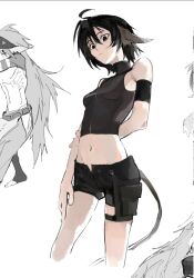 1girl black_hair midriff short_hair shorts tagme tail yonq98