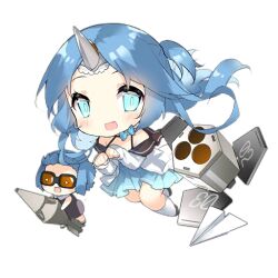 +_+ 2girls :d black_shoes blue_bow blue_bowtie blue_dress blue_eyes blue_hair blush blush_stickers bow bowtie brown_dress chibi dress fairy_(girls&#039;_frontline) fang full_body girls&#039;_frontline goggles halterneck holding_rocket horns long_hair long_sleeves looking_at_viewer multiple_girls multishot_rocket_launcher off-shoulder_dress off_shoulder official_art one_side_up open_mouth orange-tinted_eyewear paper_airplane paw_pose rocket rocket_fairy_(girls&#039;_frontline) rocket_launcher saru shoes simple_background single_horn sleeves_past_wrists slit_pupils smile socks third-party_source tinted_eyewear transparent_background weapon white_socks