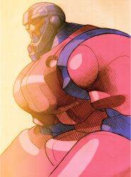 armor bengus capcom facing_to_the_side game_cg giant highres joints marvel marvel_vs._capcom marvel_vs._capcom_2 mecha multicolored_armor non-web_source official_art red_eyes robot robot_joints scan sentinel_(x-men) sidelighting simple_background solo x-men