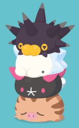 aqua_background black_eyes bug closed_eyes gen_2_pokemon gen_7_pokemon gen_8_pokemon nintendo no_humans pincurchin pink_eyes pokemon pokemon_(creature) pyukumuku rizu_(rizunm) simple_background snom snout spikes stack swinub tail twitter_username yellow_eyes
