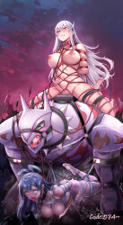 1boy 2girls _hair ahegao arms_behind_back arms_tied_behind azuma_himari_(mato_seihei_no_slave) ball_gag bare_legs barefoot bdsm belly_riding blue_hair bondage bound breasts code:074 collar completely_nude cum cum_in_pussy fanny_packing feet ffm_threesome gag gagged gagged_male group_sex large_breasts mato_seihei_no_slave monster multiple_girls nipples nude pussy pussy_juice red_eyes sex shibari stomach_bulge threesome tongue tongue_out uzen_kyouka vaginal wakura_yuuki white_hair yellow_eyes