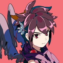 1boy ahoge angel angel_wings bad_id bad_pixiv_id black_hair dark_pit kid_icarus kid_icarus_uprising laurel_crown lowres male_focus nintendo red_background red_eyes simple_background solo uichi upper_body wings