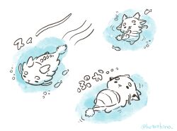 Rule 34 | absurdres, air bubble, animal, blue theme, bubble, chibi, commentary request, dragon, eastern dragon, fish, full body, highres, hotathino, multiple views, no humans, original, translation request, underwater, western dragon