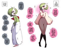1girl absurdres bandage_on_face bandaged_arm bandaged_hand bandages barefoot black_pantyhose blush bob_cut breasts brown_skirt clothed_pokemon colored_skin crossed_legs earrings english_text female_focus from_side full_body gardevoir gen_3_pokemon good_end green_hair green_skin hair_over_one_eye half-closed_eyes happy heart high-waist_skirt highres injury jewelry leaning_forward long_sleeves looking_at_viewer messy_hair multicolored_skin multiple_views narrow_waist neck_brace necklace nintendo one_eye_covered open_mouth pantyhose pencil_skirt pokemon pokemon_(creature) red_eyes ribbon-trimmed_sleeves ribbon_trim saltyxodium scratches shirt short_hair simple_background skirt small_breasts smile sparkle speech_bubble spoken_heart standing talking teeth two-tone_skin white_background white_skin wide_sleeves yellow_shirt