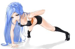 1girl arms_behind_back bae_minah_(chaesu) breasts chaesu cleavage exercising midriff push-ups shoes socks sports_bra tagme
