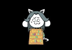 :3 animated animated_gif constricted_pupils english_text grey_hair no_humans pet_shaming shirt sitting solo striped_clothes striped_shirt sweat tail temmie transparent_background typo undertale unoobang