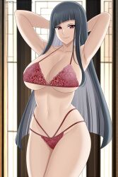 1girl aslindsamure black_hair bra eden&#039;s_zero long_hair panties red_eyes smile underwear xiao-mei