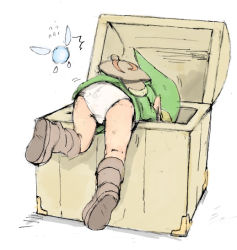 1boy ass boots briefs fairy green_theme hat link male_underwear navi nintendo pectorals pointy_ears shield shota sword the_legend_of_zelda tunic underwear wasabi-e weapon young_link