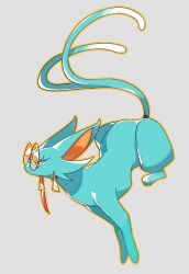 Rule 34 | animal, animalization, black choker, choker, clothed animal, colored sclera, earrings, espeon, full body, gen 2 pokemon, grey background, highres, jewelry, looking back, looking to the side, nintendo, no humans, orange sclera, pokemon, pokemon (creature), round eyewear, senyorqy, simple background, sunglasses, tassel, tassel earrings, white eyes