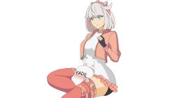 black_gloves blush collar disgust elphelt_valentine gloves grey_hair guilty_gear guilty_gear_strive head_between_thighs highres jacket pink_collar second-party_source short_hair