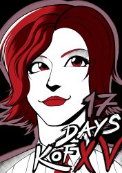 1girl female_focus formal_clothes kitsuakajin pale_skin red_eyes red_hair shirt short_hair smile the_king_of_fighters thick_lips vanessa_(kof) white_shirt