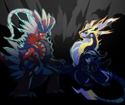 artist_request black_sclera closed_mouth colored_sclera dragon floating miraidon nintendo no_humans non-humanoid_robot official_art open_mouth orange_eyes pixel_eyes pokemon pokemon_(creature) pokemon_focus robot robot_dragon standing third-party_source yellow_sclera