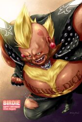 Rule 34 | 1boy, angie (kani-ga-tobuna), beard, big belly, birdie (street fighter), chain, chest tuft, facial hair, fat, fat man, fighting stance, fingerless gloves, foreshortening, from above, gloves, looking ahead, male focus, mohawk, multiple girls, muscular, muscular male, navel, navel hair, solo, street fighter, street fighter i, thick beard, thick navel hair