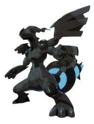 Rule 34 | absurdres, animal focus, artist request, claws, closed mouth, colored sclera, dragon, dragon wings, full body, gen 5 pokemon, highres, legendary pokemon, nintendo, no humans, official art, pokemon, pokemon (creature), pokemon bw, pokemon focus, red sclera, simple background, solo, standing, third-party source, white background, white eyes, wings, zekrom, zekrom (overdrive)