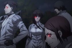 Rule 34 | 2boys, 2girls, angry, aura shinsanpei, black hair, breasts, ching-li hsiao, female focus, full body, jacket, long hair, looking at viewer, male focus, multiple boys, multiple girls, tokyo ghoul, white jacket