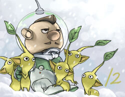 Rule 34 | 1boy, big nose, black eyes, brown hair, buttons, charlie (pikmin), colored skin, commentary request, countdown, dark-skinned male, dark skin, facial hair, full body, gauge, gloves, green gloves, half-closed eyes, hand on another&#039;s foot, helmet, hug, leaf, light particles, looking ahead, male focus, mohawk, mustache, naru (wish field), nintendo, no mouth, pikmin (creature), pikmin (series), pikmin 3, pointy ears, radio antenna, short hair, sitting, snow, snowing, space helmet, spacesuit, very short hair, whistle, yellow pikmin, yellow skin