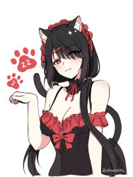 Rule 34 | 1girl, animal ears, black hair, breasts, cat ears, cat tail, cleavage, date a live, lingerie, long hair, maid headdress, shinashiro, solo, tail, tokisaki kurumi, underwear