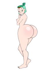 1girl absurdres amity_blight ass ass_focus bare_legs black_nails breasts completely_nude eyelashes fingernails grayson_(artist) green_hair highres huge_ass looking_at_ass medium_breasts nipples non-web_source nude pointy_ears smile smirk the_owl_house