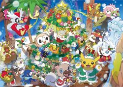 :3 ^_^ alolan_dugtrio alolan_exeggutor alolan_form alolan_marowak alolan_ninetales alolan_raichu alolan_vulpix bell bewear blonde_hair bow candy candy_cane capelet character_ornament christmas christmas_ornaments christmas_tree closed_eyes closed_mouth comfey commentary_request cosmog cutiefly delibird dewpider fake_antlers fangs floating flower food gen_2_pokemon gen_7_pokemon green_shirt grin hat holding holding_candy holding_candy_cane holding_food holly iribi_you legendary_pokemon litten long_hair long_neck medium_hair mimikyu mudbray multiple_heads neck_bell nintendo no_humans official_art open_mouth outdoors pink_flower pokemon pokemon_(creature) pokemon_focus popplio red_bow red_capelet red_flower red_hat rockruff rowlet santa_hat second-party_source shirt short_hair smile snow snowing stantler star_(symbol) steenee tapu_fini tapu_koko tapu_lele teeth togedemaru totem toucannon white_flower yellow_flower yungoos
