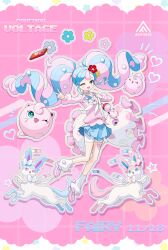 absurdres alternate_color aniforce_pusan character_doll clefairy creatures_(company) fairy_miku_(project_voltage) game_freak gen_1_pokemon gen_2_pokemon gen_6_pokemon hatsune_miku highres igglybuff jigglypuff long_hair nintendo one_eye_closed pokemon project_voltage shiny_pokemon sylveon twintails very_long_hair vocaloid
