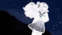 Rule 34 | firefly (honkai: star rail), highres, honkai: star rail, honkai (series), night, night sky, non-web source, school uniform, shirt, skirt, sky, standing, star (sky), torutisuto, white shirt