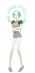 Rule 34 | 1other, :d, androgynous, belt, black necktie, blue eyes, blue hair, blue tongue, clipboard, colored eyelashes, colored tongue, full body, gem uniform (houseki no kuni), gradient clothes, grey shoes, highres, holding, holding clipboard, houseki no kuni, imam (oozlo), korean commentary, long legs, necktie, open mouth, other focus, pale skin, phosphophyllite, puffy short sleeves, puffy sleeves, shoes, short sleeves, smile, sparkle, sparkling aura, white background, white belt