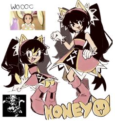 4girls black_hair cat cat_girl character_name character_request cosplay doodle dress fighting_vipers furry hairband highres honey_(fighting_vipers) honey_the_cat honey_the_cat_(cosplay) mad_mew_mew multiple_girls red_dress sega sonic_(series) tagme twintails undertale viscogone
