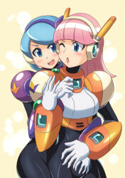 android breasts kotatuman_dash large_breasts long_hair luna_(mega_man) mega_man_(series) mega_man_maverick_hunter_x mega_man_x_(series) minerva_(mega_man) pink_hair short_hair
