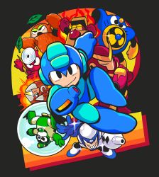 6+boys air_man animated animated_gif arm_cannon bubble_man capcom circular_saw crash_man explosion fire flash_man gashi-gashi hand_fan heat_man helmet highres leaf male_focus mega_man_(character) mega_man_(classic) mega_man_(series) mega_man_2 metal_man multiple_boys quick_man saw sparkle weapon wood_man